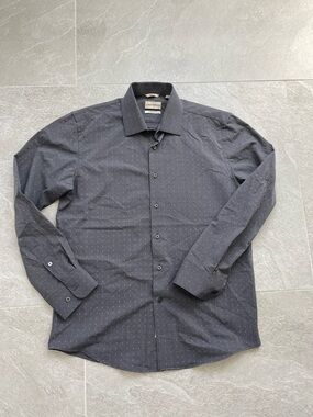 Lucky Brand Charcoal Dot-Pattern Dress Shirt